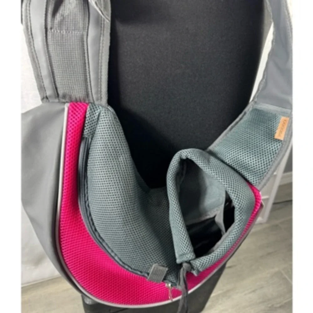 Yudodo Pet Small Dog Cat Sling Carrier Gray Pink‎ Mesh Travel Shoulder Bag